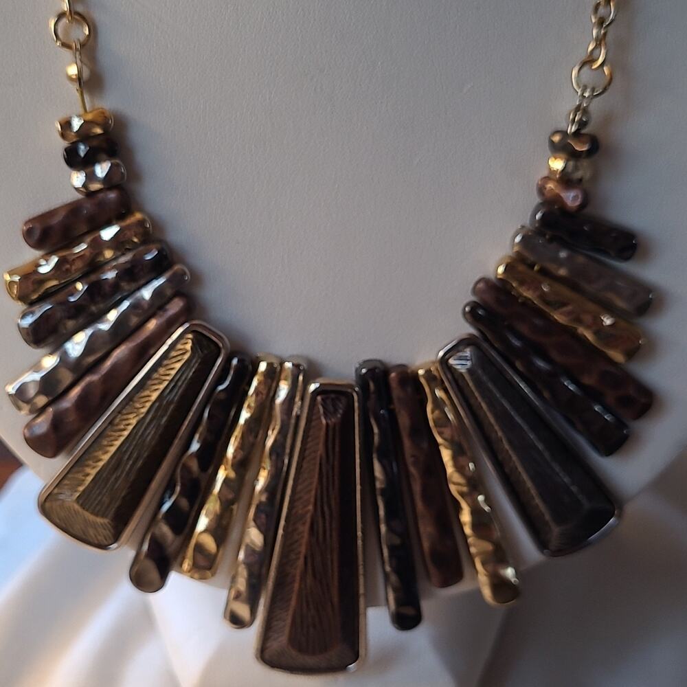 Vintage Erica Lyons Goldtone Logo Charm Necklace Art Deco Geometric Statement